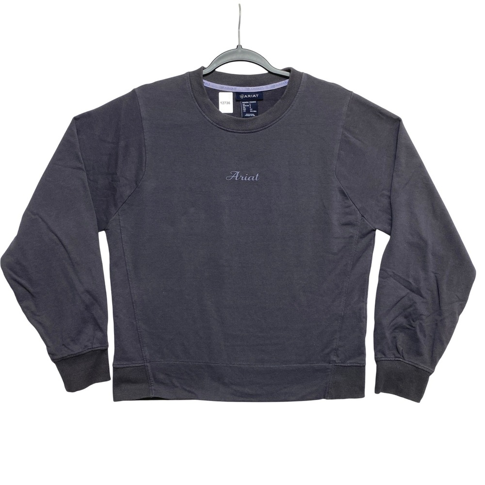 Ariat Sweatshirt Womens S Gray Crew Neck Tonal Logo Long Sleeve Pullover